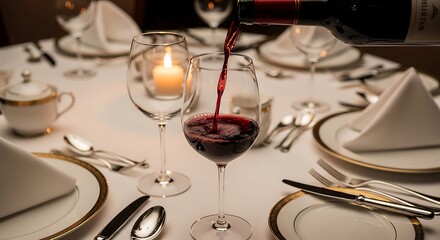 Elegant Dining Table Setting with Wine and Candlelight.