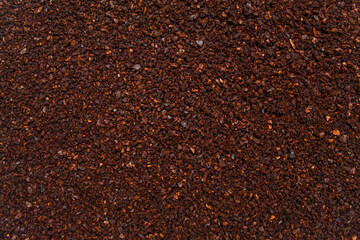 The texture of the coffee grounds is dark brown. The coffee grains appear fine to slightly coarse.