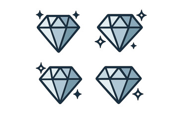 Four sparkling diamond icons with blue gradient fill