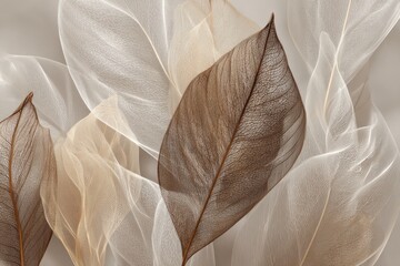 digital painting of leaf veins subtly layered over beige abstract forms, calm nature-inspired texture