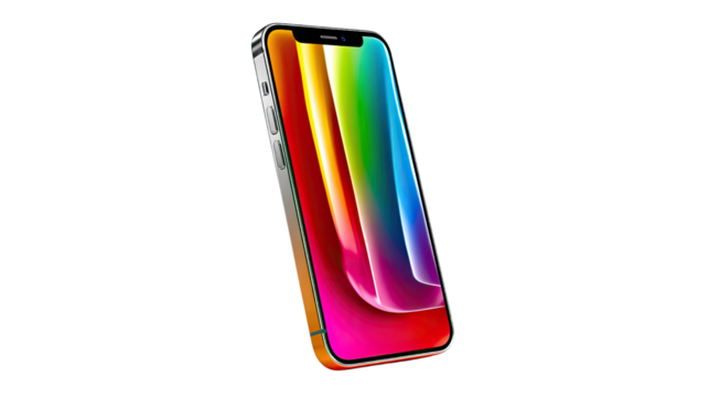 Tech Harmony: The sleek, futuristic design of a smartphone is accentuated with colorful display, radiating innovation and seamless connectivity.