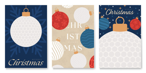 golf Christmas and New Year cards. Set of modern Christmas posters. Flat xmas design for xmas party invitation. Vector illustration Minimal art banner, poster, cover templates