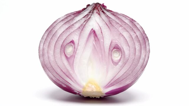 Cross Section of a Fresh Red Onion Isolated on White Background.