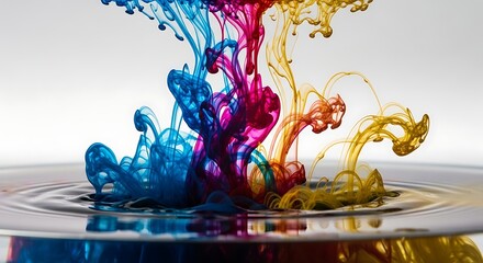 Colorful Ink Droplets Creating Abstract Patterns in Water.