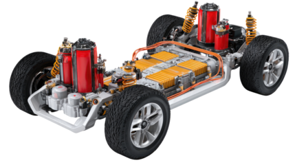 Vehicle Undercarriage Display: A detailed glimpse into the complex structure of a vehicle's undercarriage, showcasing its intricate mechanisms, electrical systems, and internal components. 