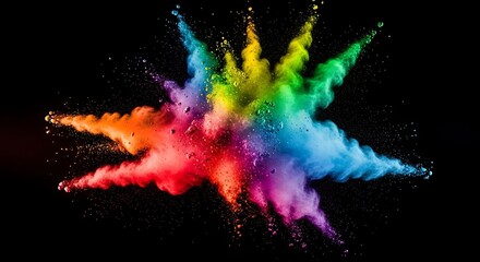 Naklejka premium Explosion of vibrant colors against a stark black background, creating dynamic visual.