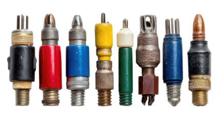 Vintage Plugs Assortment: An array of vintage plugs, each a testament to a bygone era of technology. A collection of diverse sizes and shapes showcases the evolution of audio and video connectivity.