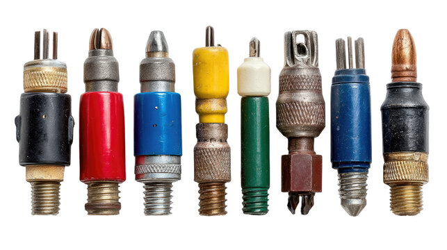 Vintage Plugs Assortment: An array of vintage plugs, each a testament to a bygone era of technology. A collection of diverse sizes and shapes showcases the evolution of audio and video connectivity.