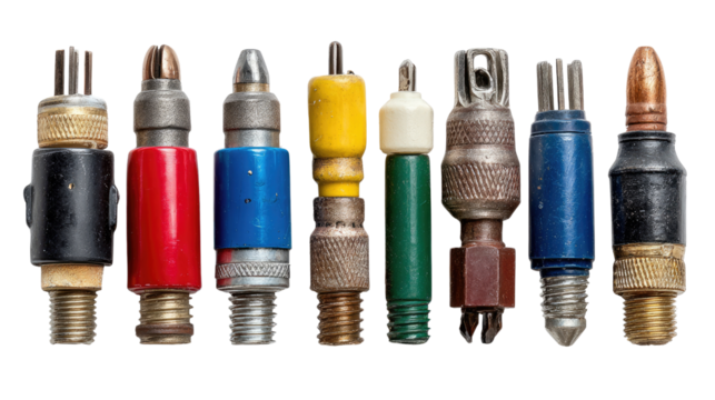 Vintage Plugs Assortment: An array of vintage plugs, each a testament to a bygone era of technology. A collection of diverse sizes and shapes showcases the evolution of audio and video connectivity.