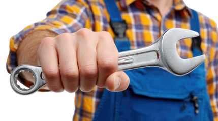 Precision and Expertise: A skilled craftsperson confidently presents a versatile wrench, symbolizing the dedication and skill of the trade.