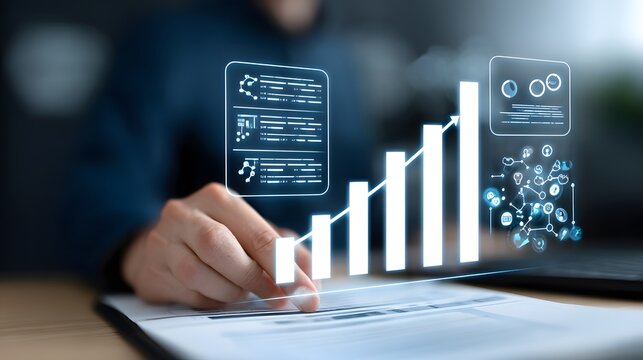Business Data Analytics with Digital Growth Chart and AI Visualization Interface