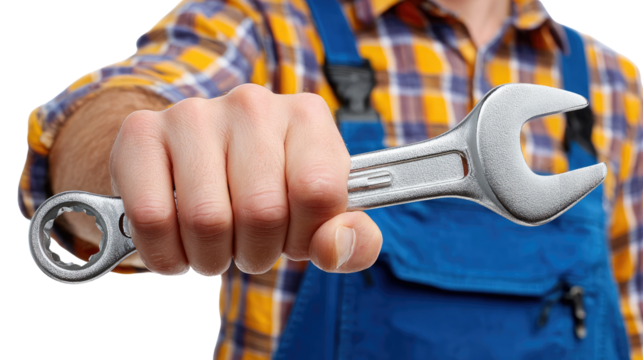 Precision and Expertise: A skilled craftsperson confidently presents a versatile wrench, symbolizing the dedication and skill of the trade.