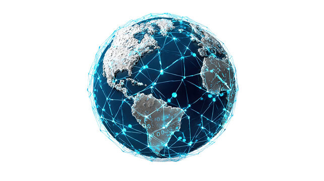 Global Connection: A visual representation of the interconnected world, highlighting the network of global digital communication and technology.