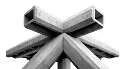 Geometric Harmony in Concrete Structure: A minimalist composition showcasing an architectural marvel, focusing on the strength and precision of intersecting concrete elements.