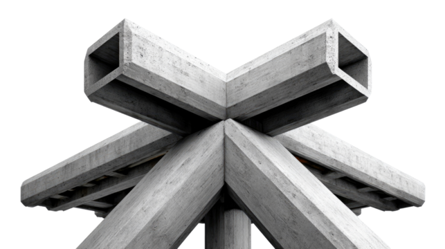 Geometric Harmony in Concrete Structure: A minimalist composition showcasing an architectural marvel, focusing on the strength and precision of intersecting concrete elements.
