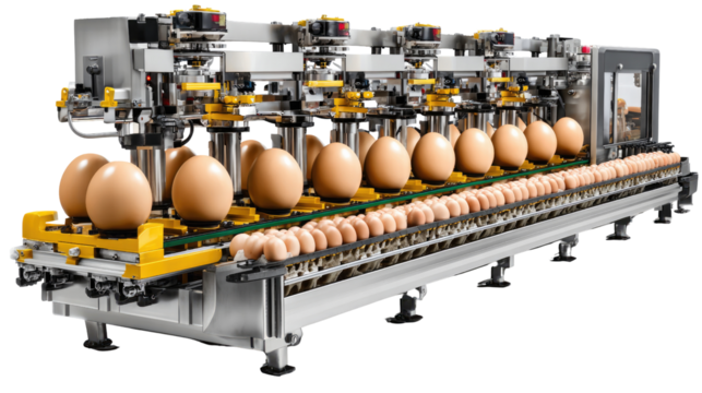 Egg Automation in Production: Automated egg processing at work, highlighting the efficiency of the food industry, with eggs meticulously sorted.