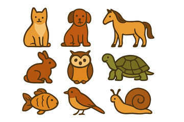Fototapeta premium Set of nine cute cartoon farm and wild animal icons