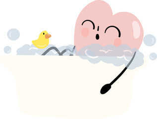 illustration of heart character bathing