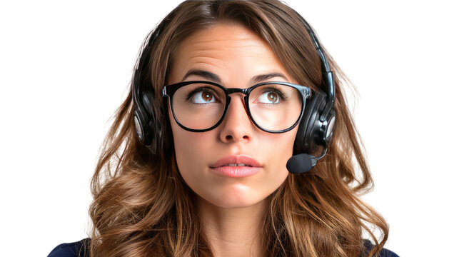 Contemplative Support Agent: A focused support agent with glasses and a headset appears lost in thought, possibly seeking a solution.