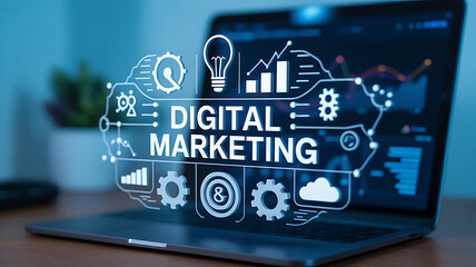 Unlock business growth with powerful digital marketing strategies visualized on a modern laptop screen, driving online success