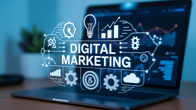 Unlock business growth with powerful digital marketing strategies visualized on a modern laptop screen, driving online success