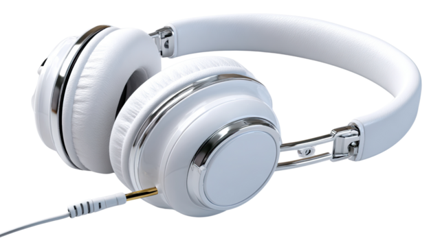 Headphones: A pristine set of modern headphones, embodying sleek design, stands isolated, hinting at immersive audio and a world of sound.