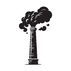 Black Chimney with smoke Silhouette Vector, High Quality Illustration on White Background