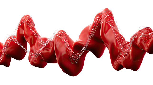 Red Wave of Innovation: An abstract design featuring a flowing red ribbon intertwined with a network of interconnected points, suggesting ideas, data, and the dynamic nature of innovation.