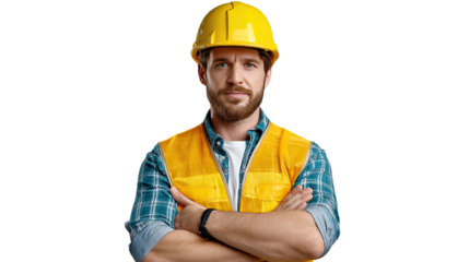 The Confident Craftsman: A determined construction worker stands firm, exuding competence in his safety gear,ready to tackle any project with expertise and professionalism.