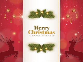 Merry Christmas and Happy New Year. Vector illustrations for greeting card, party invitation card, website banner, social media banner, marketing material. Christmas Tree, Santa Claus, Star, Text	
