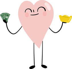 illustration of heart character hold the gold and money
