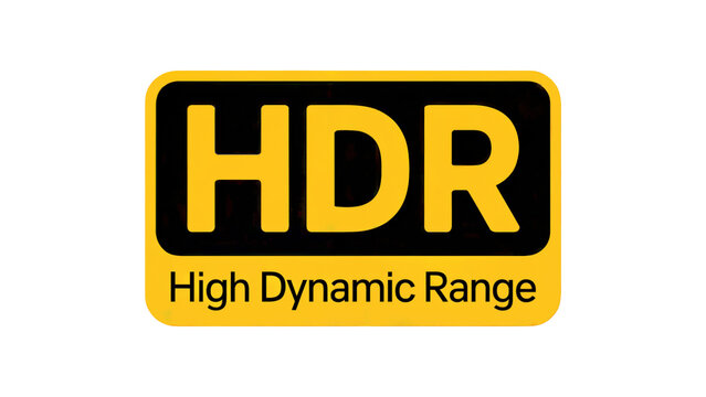 Vibrant HDR High Dynamic Range logo symbolizing superior visual quality and enhanced detail for modern media and displays isolated on white or transparent png.