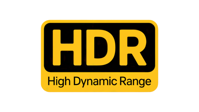 Vibrant HDR High Dynamic Range logo symbolizing superior visual quality and enhanced detail for modern media and displays isolated on white or transparent png.