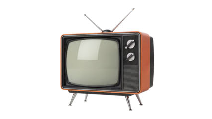 Nostalgic retro television with antennas, evoking classic entertainment and vintage vibes for media projects isolated on white or transparent png.