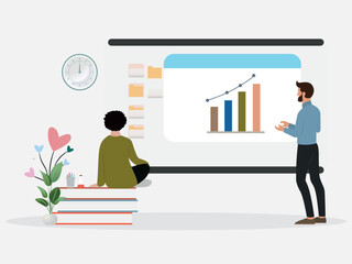 Students learning data analysis during an online education class