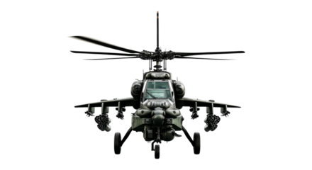 Military Helicopter Front View with Rotors In Action in Flight