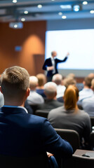 Obraz premium Business seminar with professional speaker giving a presentation to an audience in a conference hall. 