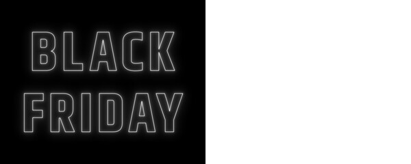 Neon Black Friday sale text design in white glowing outline style on black and transparent backgrounds, modern promotional graphic