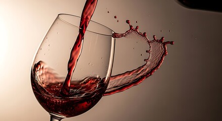 Captivating moment of red wine cascading into a glass creating a splash of dynamic elegance