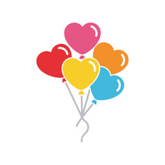 Bunch of heart shaped balloons in various colors tied together with strings.