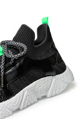 Kids sporty sneakers isolated on white background, lightweight breathable running shoes with colorful details and modern sole