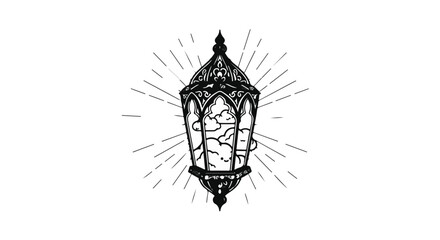 Whimsical lantern holding a cloudy sky, radiating light and wonder.