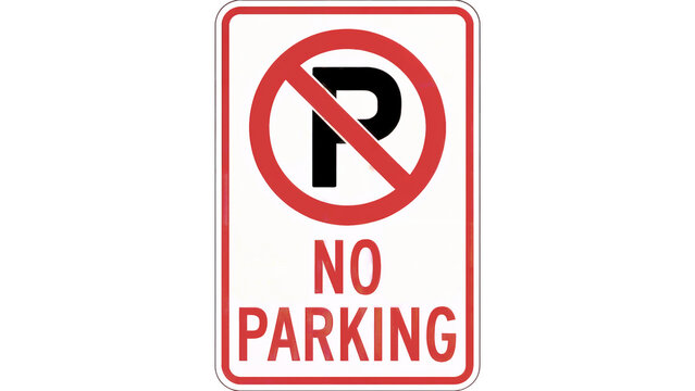 Clear no parking traffic sign with bold red prohibition symbol and text for immediate visual warning and compliance enforcement isolated on white or transparent png.