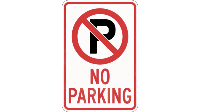 Clear no parking traffic sign with bold red prohibition symbol and text for immediate visual warning and compliance enforcement isolated on white or transparent png.