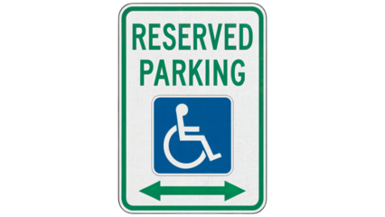 Essential accessible parking sign clearly indicating reserved spaces for individuals with disabilities, promoting inclusivity and compliance isolated on white or transparent png.