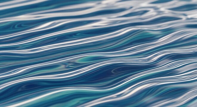 Close up abstract view of shimmering blue water surface with gentle ripples and light reflections