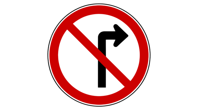 Prohibition symbol for restrictions and limitations with bold red circle and diagonal line, conveying denial, ban, and negative constraints or warnings