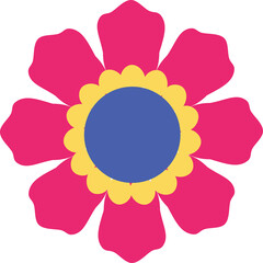 Vibrant Pink Petal Flower With Yellow Center And Blue Core On Transparent Background