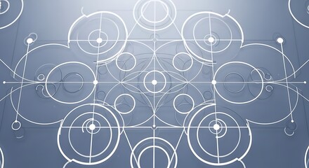 Abstract geometric blueprint design with symmetrical circular patterns and lines