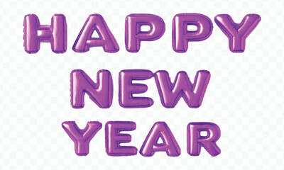 abstract 3d Happy New Year typography made by different color foil balloons isolated on transparent background